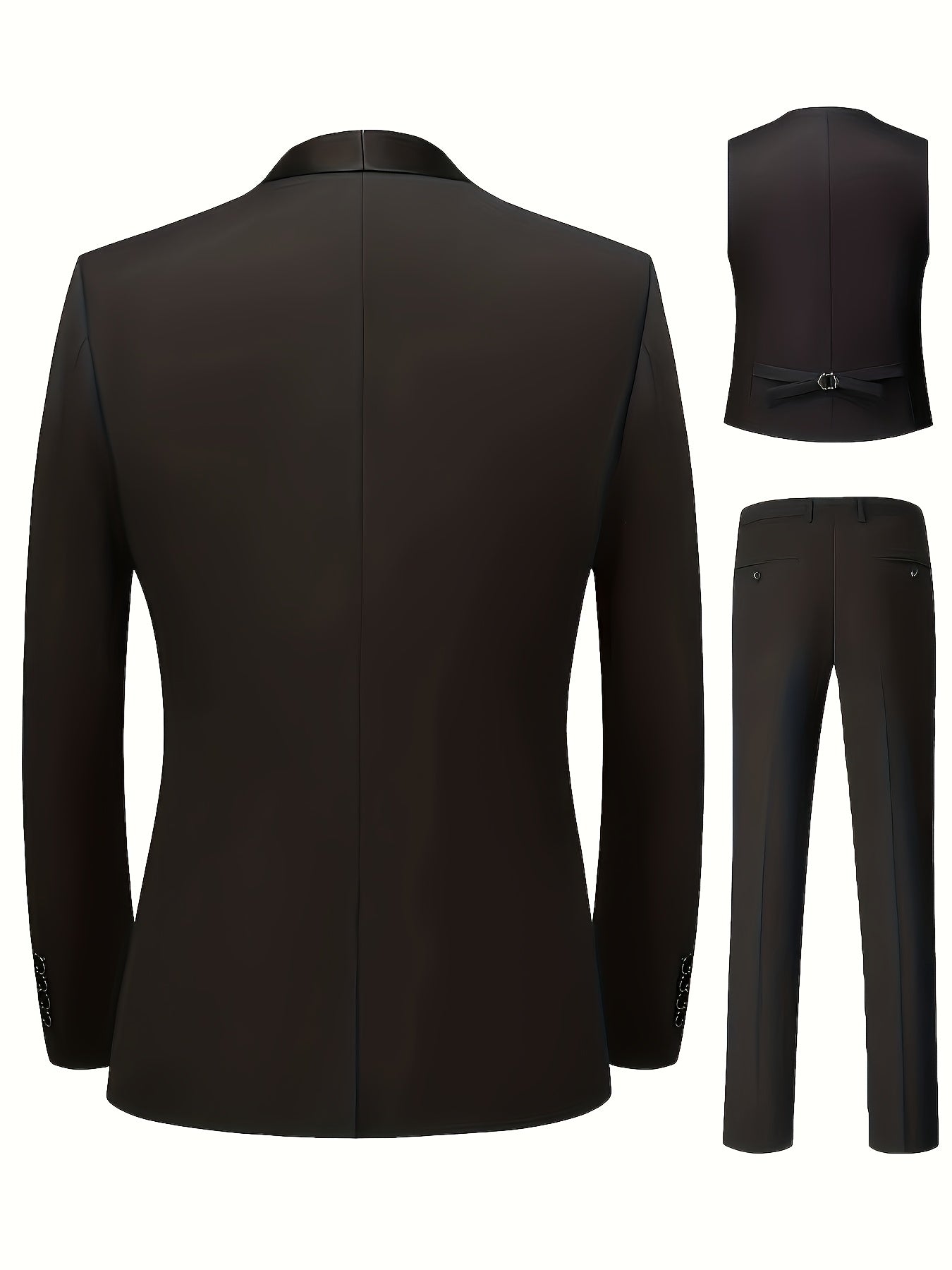 Men's 3-Piece Polyester Suit Set with Vest & Pocket Square