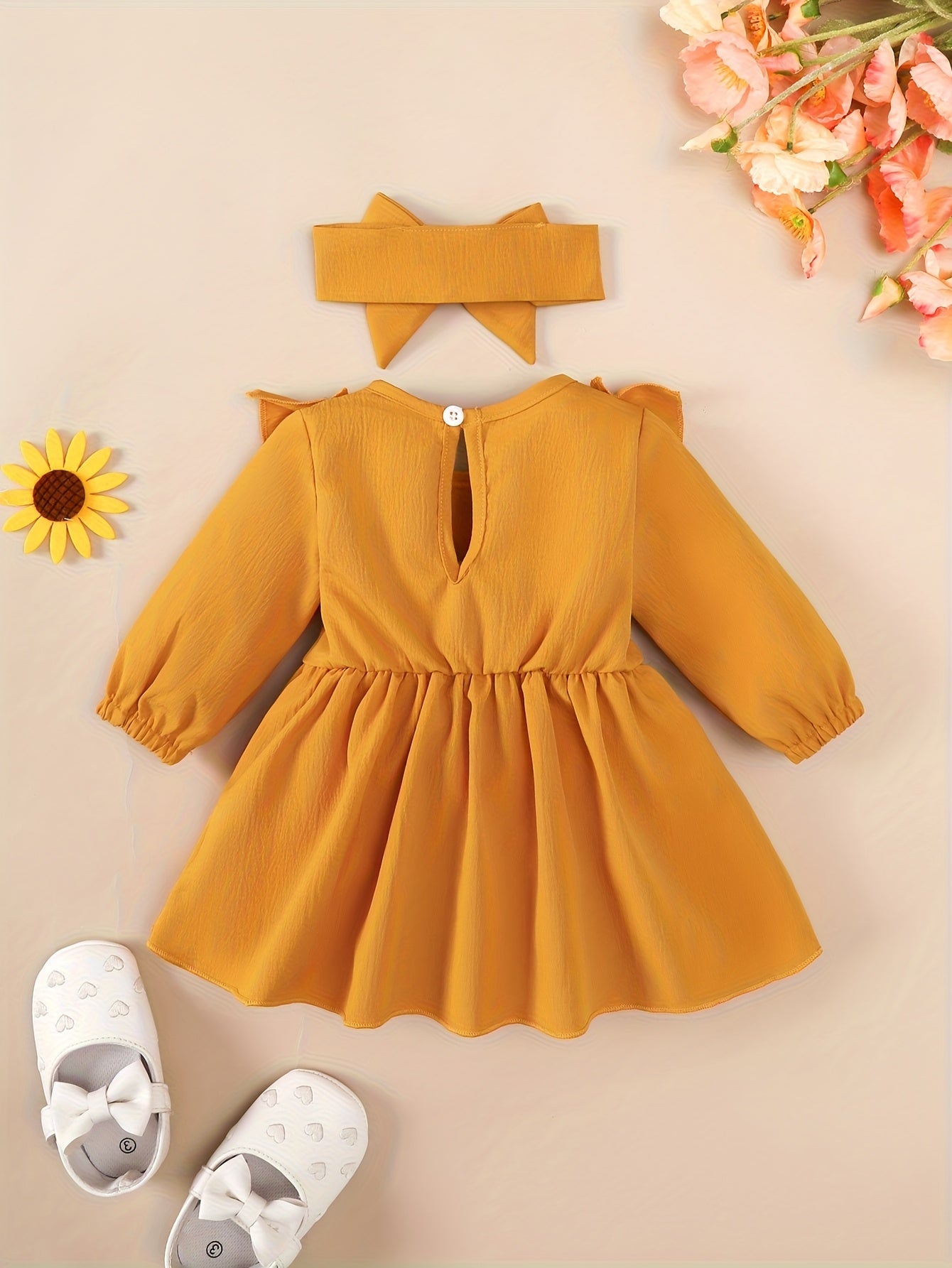 1-18 ամսական աղջիկների կարմիր զգեստ | Սուրբ Ծնունդ, Նոր Տարի, Տոնական և տոնական զգեստ գլխակապով, արքայադստեր ոճով, աշուն-ձմեռ հավաքածու, կլոր վզնոցով, երկար թևքերով, մինչև ծնկները, լայնացված եզրով