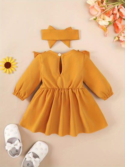 1-18 ամսական աղջիկների կարմիր զգեստ | Սուրբ Ծնունդ, Նոր Տարի, Տոնական և տոնական զգեստ գլխակապով, արքայադստեր ոճով, աշուն-ձմեռ հավաքածու, կլոր վզնոցով, երկար թևքերով, մինչև ծնկները, լայնացված եզրով