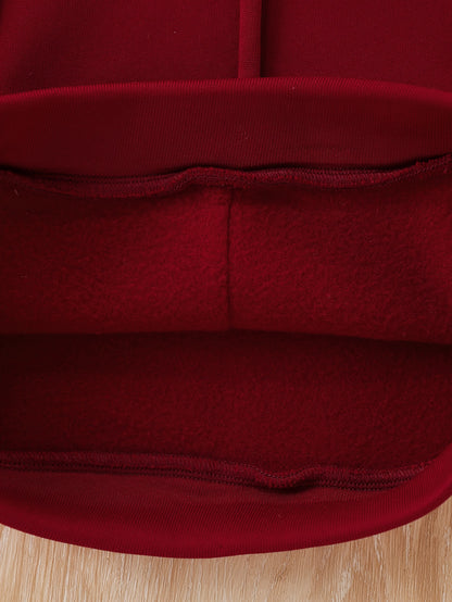 2pcs Girls' Fleece Hooded Sweatsuit Set - Oversized Hoodie & Jogger Pants with Elastic Waist, Thick Warm Winter Outfit, Machine Washable Red Sweatsuit for Casual Casual Attire & Clothing (Matching Outfit) - Cozy Fleece Fabric