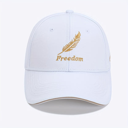Men's Adjustable Baseball Cap with Feather & Freedom Embroidery - All-Season, Sun Protection, Black Washed Polyester, Sun Visor, Outdoor Sports, Perfect Choice