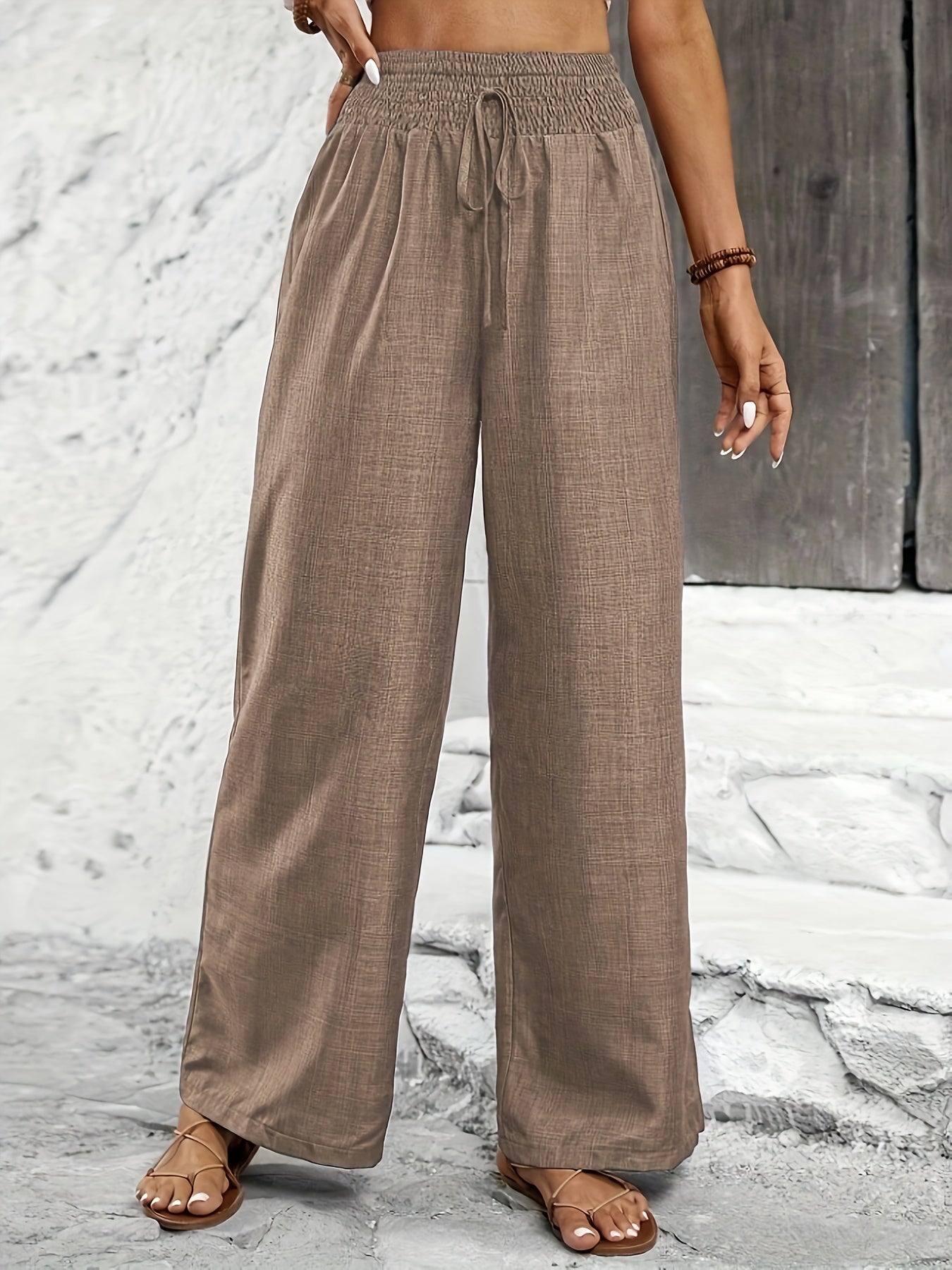 Elegant Solid Color Twisted Knot Straight-Leg Pants