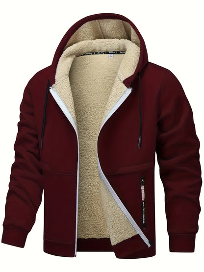 Men's Casual Warm Fleece Hooded Jacket with Zipper