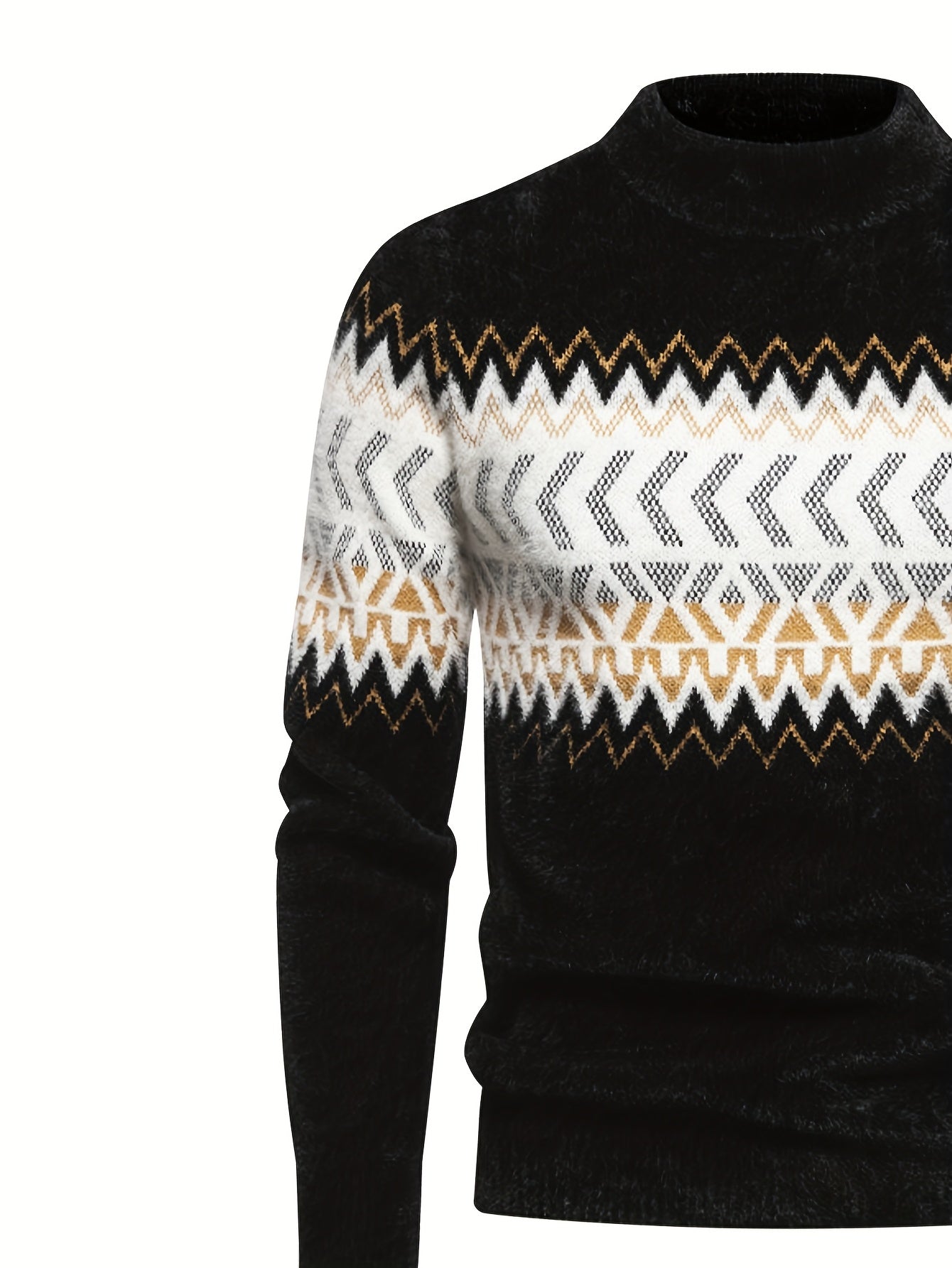 SENMEIGUO տղամարդու ամենօրյա, կլոր վզնոցով տրիկոտաժե սվիտեր՝ հարմարավետ, երկար թևքերով, գծավոր նախշերով, բարձր ձգվող ակրիլային խառնուրդով՝ աշուն/ձմեռ