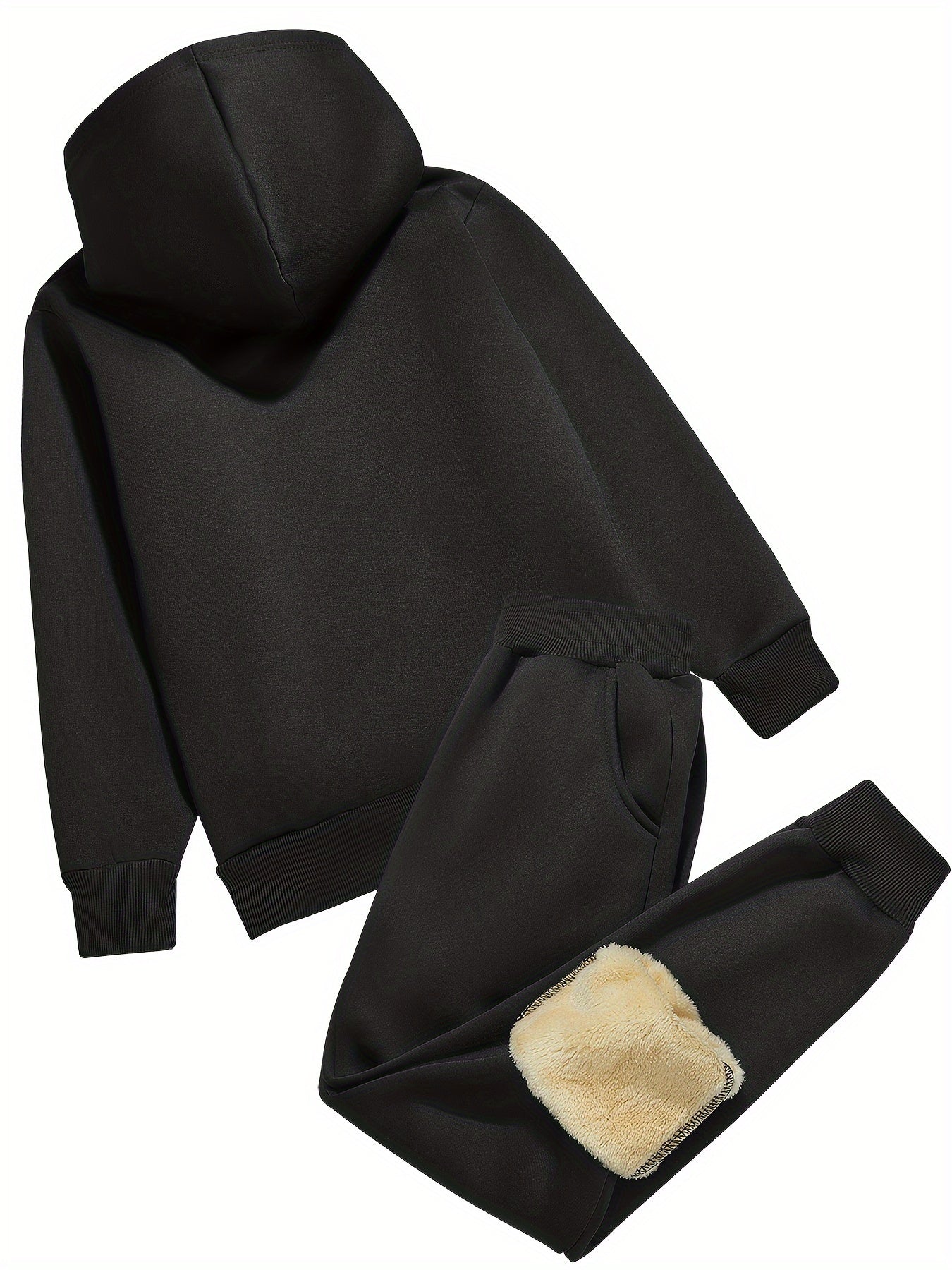 2pcs Boys' Thick Fleece-Lined Hooded Sweatsuit Set - Cozy Winter Warmth, Long Sleeve Pullover & Pants with Pockets, Casual Outdoor Playwear for Fall/Winter, for Outdoor, Winter Clothing