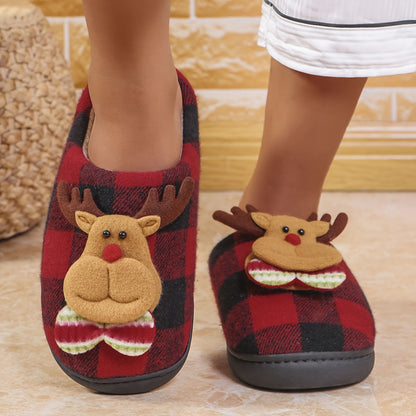 Classic Christmas Themed -Lined Slippers - Lightweight Indoor/Outdoor House Shoes, Christmas/Reindeer Antlers, Suitable for Bedroom, Living Room, or Vacation Wear, Men's Slippers, Women's Slippers, Couple Slippers, Comfortabl
