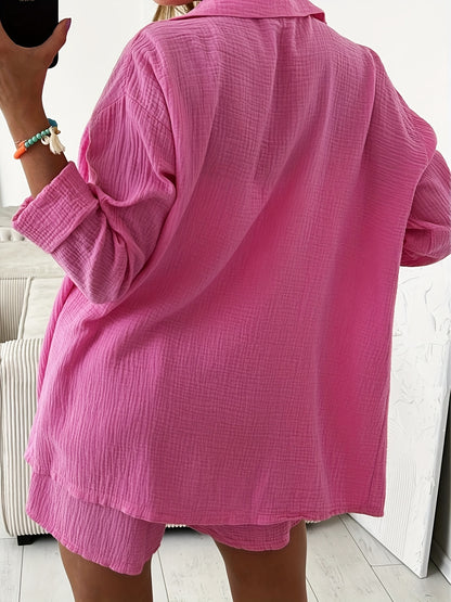 Women's Cotton Cardigan & Shorts Set Casual Long Sleeve