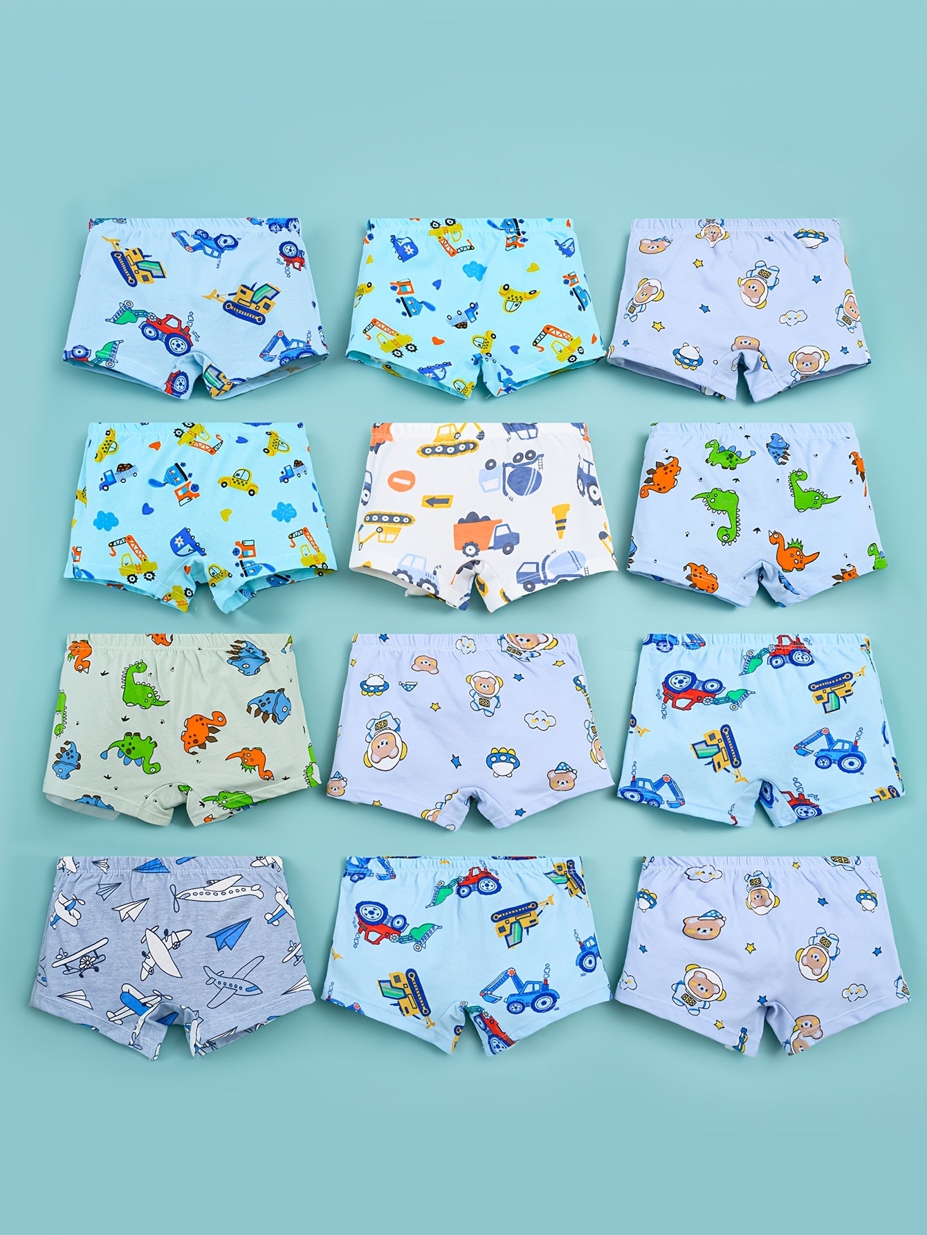12-Pack Boys' Cotton Boxer Briefs Cartoon Design Comfort Fit