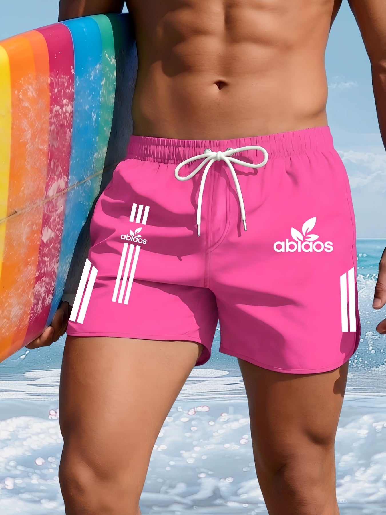 Men's Quick-Dry Summer Swim Shorts with Striped Design