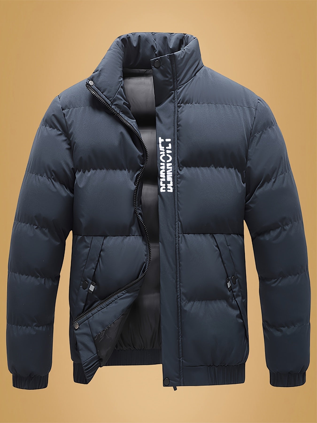 Տղամարդու ամուր ջերմային բաճկոն - Ձմեռային վերնազգեստ՝ կանգնած օձիքով և կայծակաճարմանդով, սև/սպիտակ վերարկու՝ գրվածքով - լվացքի մեքենայով լվացվող սառը եղանակի բաճկոն տղամարդկանց համար (առօրյա և պաշտոնական) - իդեալական է դահուկավազքի, սնոուբորդի համար