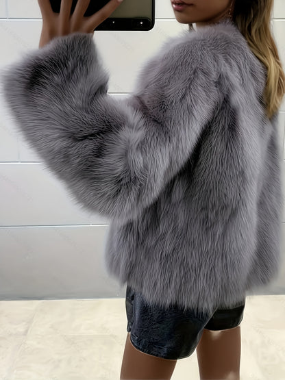 Կանացի էլեգանտ արհեստական ​​մորթուց վերարկու - փափուկ, փափուկ ձմեռային վերարկու՝ պոլիուրեթանային ծածկույթով, միագույն աշնանային/ձմեռային վերնազգեստ, ձեռքով լվացում/քիմմաքրում, չձգվող՝ առօրյաից մինչև պաշտոնական հագուստի համար