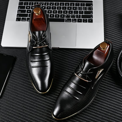 Men's Black Lace-Up Casual Business Dress Shoes for Spring-Fall