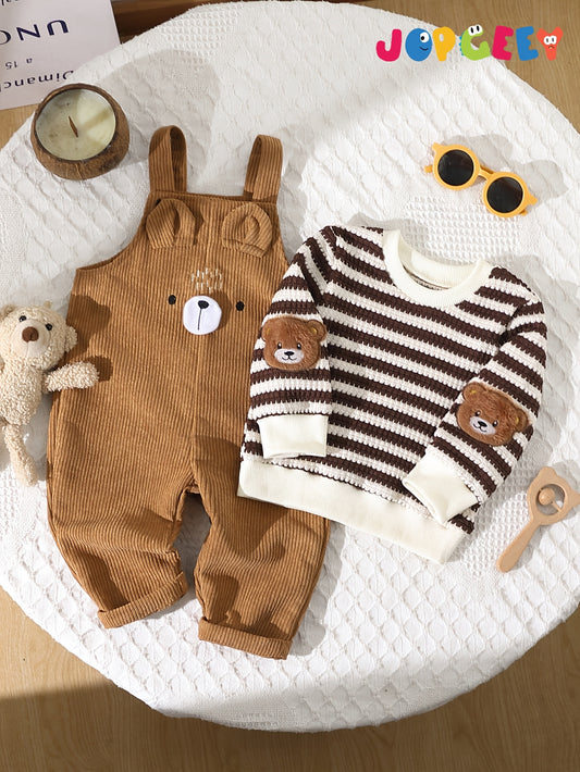 Boys 2-Piece Embroidered Long Sleeve Top & Corduroy Overalls