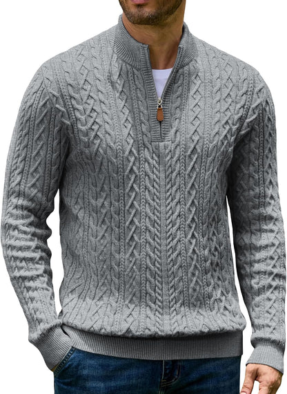 Men’s Quarter Zip Cable Knit Pullover Sweater