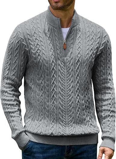 Men’s Quarter Zip Cable Knit Pullover Sweater