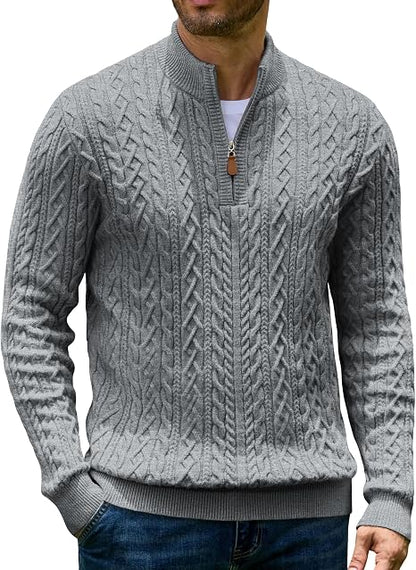 Men’s Quarter Zip Cable Knit Pullover Sweater