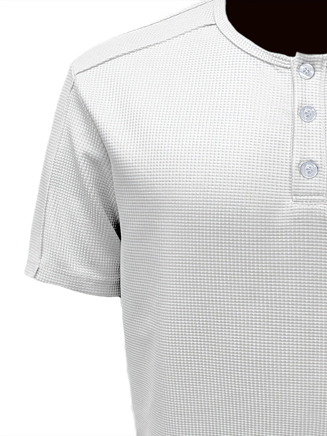 Men'S Long-Sleeve Henry Shirt in Knitted Waffle Style, Featuring Stylish Buttons And a Solid Color, Perfect for High-Quality Casual Outdoor Wear in Spring And Summer.