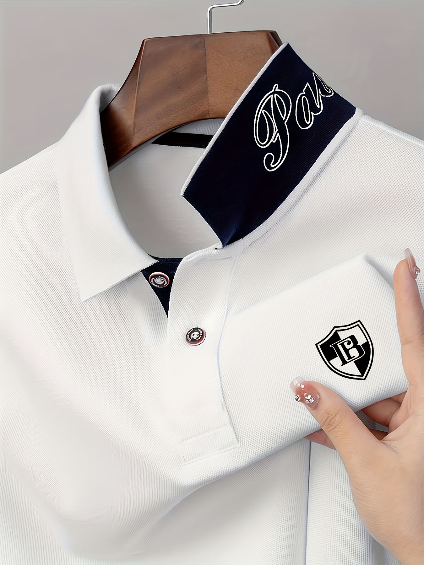 Men'S Fashion Short-Sleeve POLO Shirt | Contrast Rib-Knit Collar with 3D High-Frequency Print | Casual Style, Regular Fit, Summer Season - ayq