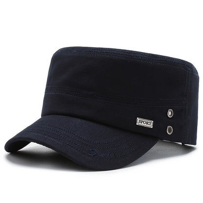 EDIKO Men's Cotton Flat Top Cap, Embroidered Adjustable Military Cadet Hat with Lightweight Toggle Closure, Hand Washable, Stretch Fit for New Year's Occasions - Solid Color Woven Cap