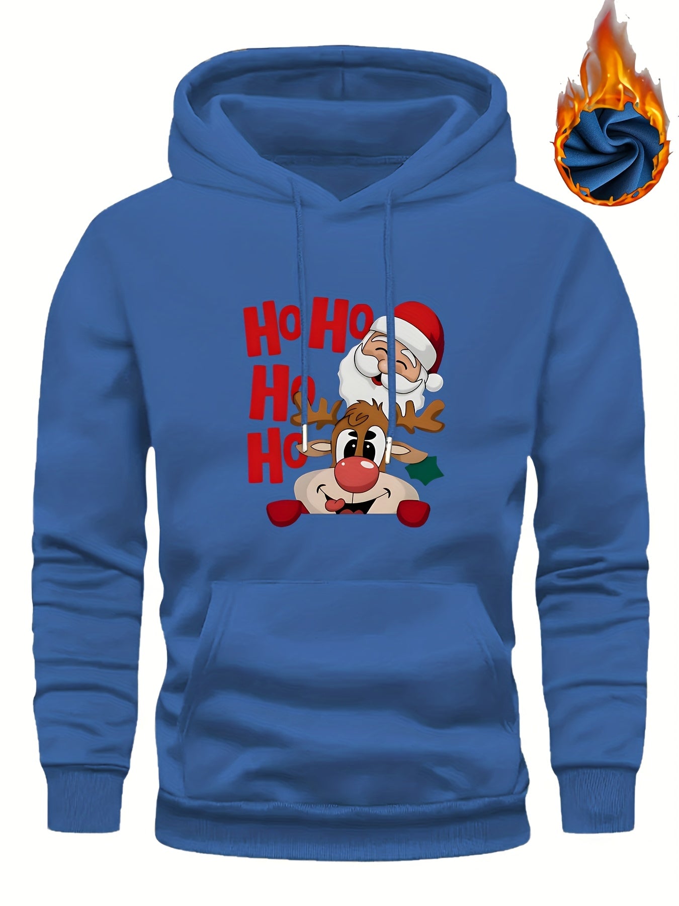 Men's Christmas Hooded Sweatshirt with Rudolph & Santa Print - Thickened Winter Pullover Hoodie, Warm Long Sleeve Casual Sweater for Skiing, Parties, Team Events - Machine Washable (Couple Matching, Unisex Style)