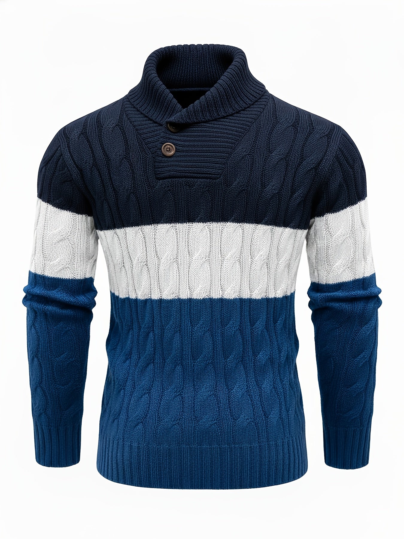 Men's Business Style Color-Block Sweater, Fashionable Trendy Spliced Large Lapel Pullover, Versatile Button-Design Sweatshirt