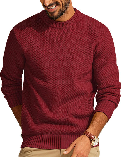 Men's Waffle Knit Crewneck Sweater Textured Pullover