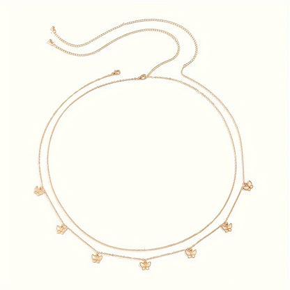 A Set Of 2 Fashionable Golden Butterfly Waist Chains, Suitable For Women To Wear As Sexy Belly Body Jewelry For Daily Use Or As A Gift.