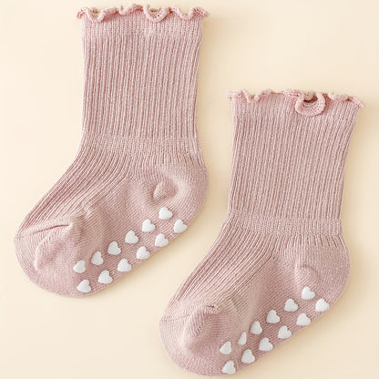 5 Pairs of Sweet And Cute Spring And Autumn Multi-Color Girls' Wood Ear Edge Non-Slip Mid-Tube Socks