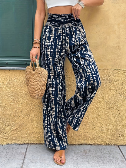 Women's High-Waisted Wide-Leg Printed Trousers for Spring/Summer