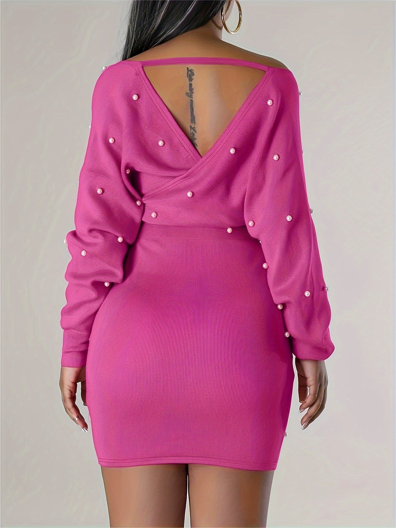 Women'S Clothing: Off-Shoulder Dress with Long Sleeves And Beaded Bodycon Style