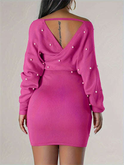 Women'S Clothing: Off-Shoulder Dress with Long Sleeves And Beaded Bodycon Style