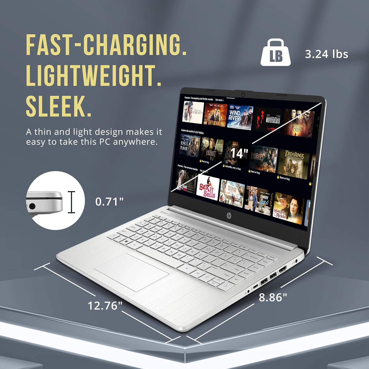 HP Stream 14" HD Brightview Laptop, Intel Celeron N4120, 16GB RAM, 288GB Storage (128GB Emmc + 160GB Docking Station Set), Intel UHD Graphics, 720P Webcam, Wi-Fi, 1 Year Office 365, Win 11 S, Silver