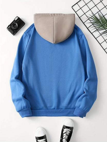 Color Block Cool Hoodies For Men, Men's Casual Graphic Design Hooded Sweatshirt Streetwear For Winter Fall, As Gifts