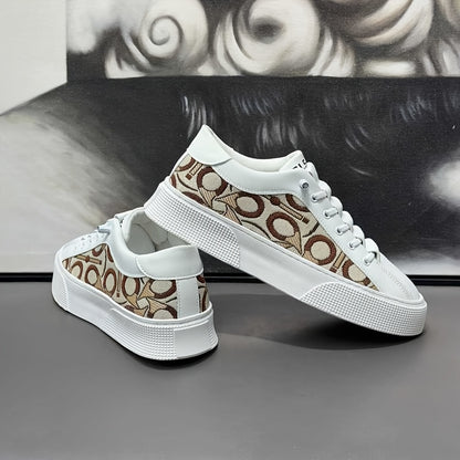 2025 New Men's Spring Slip-On White Sneakers, Breathable Casual Shoes with Embroidered Print, Trendy Footwear - ayq