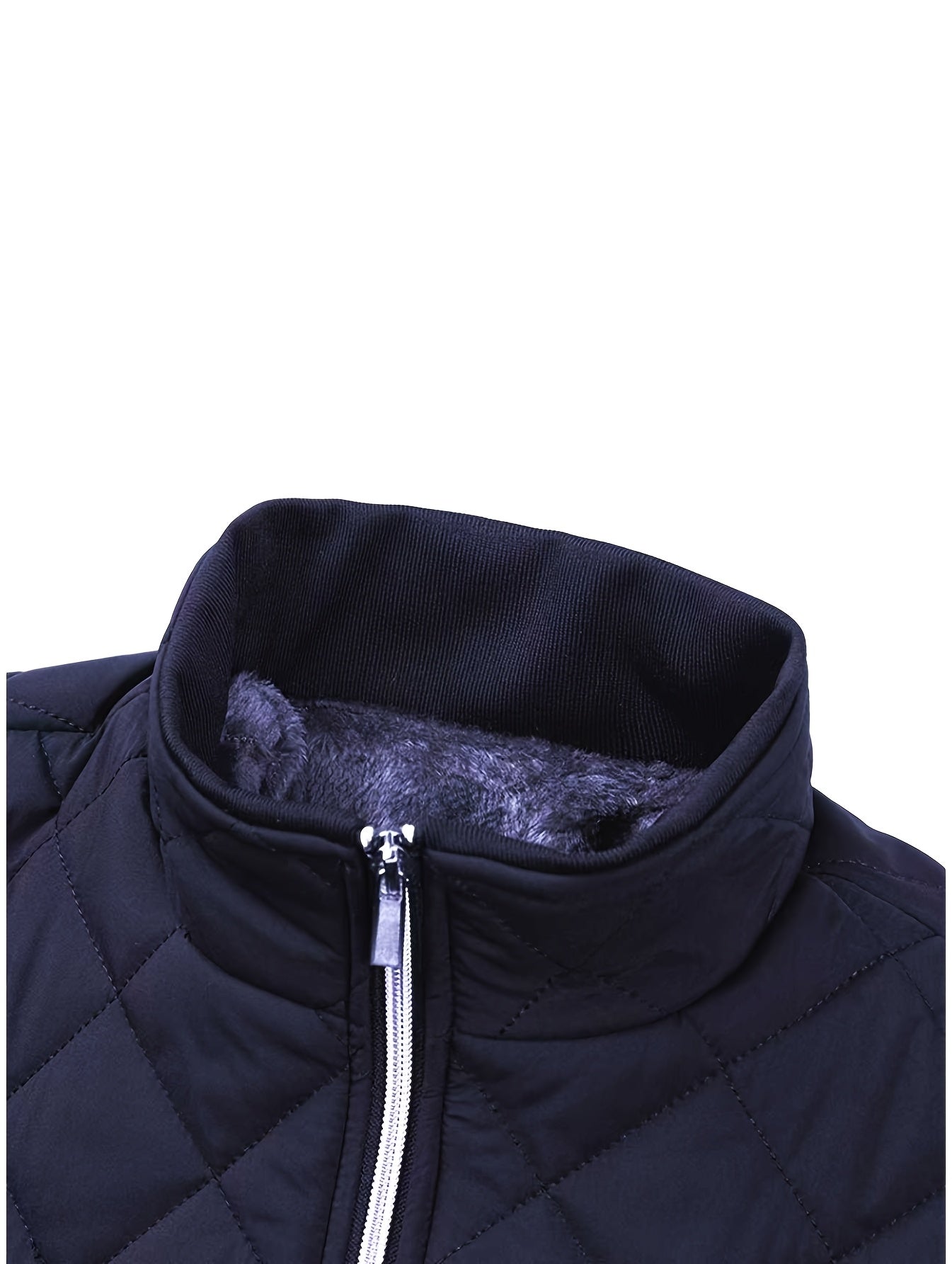 Men'S Diamond Pattern Fleece-Lined Jacket | Casual Stand Collar Warm Coat with Zipper Closure for Autumn and Winter