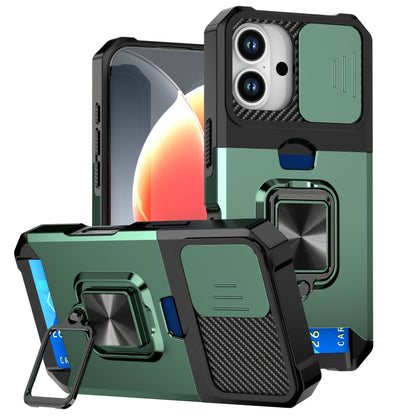 Retro PVC Phone Case with Sliding Camera Slot and Ring Stand