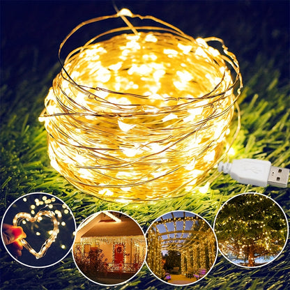 1pc, LED USB Fairy Lights, USB Powered Copper Wire Garland String Lights for Home Wall Room Holiday Party Wedding Festival Indoor Bedroom Table Ramadan Halloween Christmas Decoration, Best for Christmas