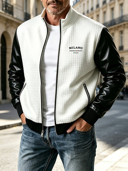 Men's Slim-Fit Jacquard Bomber Jacket with Zipper - Fall/Winter