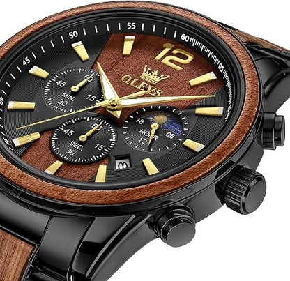 OLEVS Men's Multifunction Quartz Watch with Moon Phase & Silicone Band