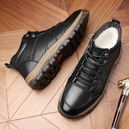 Men'S Stylish Black Leather High-Top Boots - Casual, Fashionable, Business-Ready with Lace-Up Closure, Rubber Sole, and Round Toe Design for Winter Sports and Daily Wear, Winter Boots|Stylish High Boots|Laceup Boots