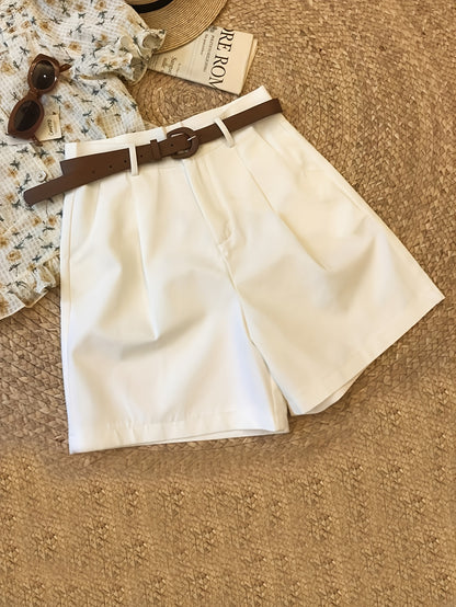 Women's Elegant White Wide Short Shorts with Diagonal Pocket