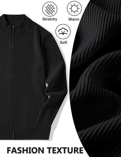 Men's Casual Zip-Up Knitted Cardigan Sweater with Stand Collar