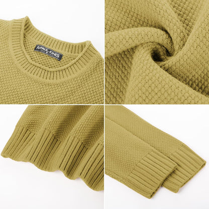 Men's Waffle Knit Crewneck Sweater Textured Pullover