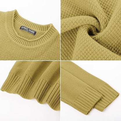 Men's Waffle Knit Crewneck Sweater Textured Pullover