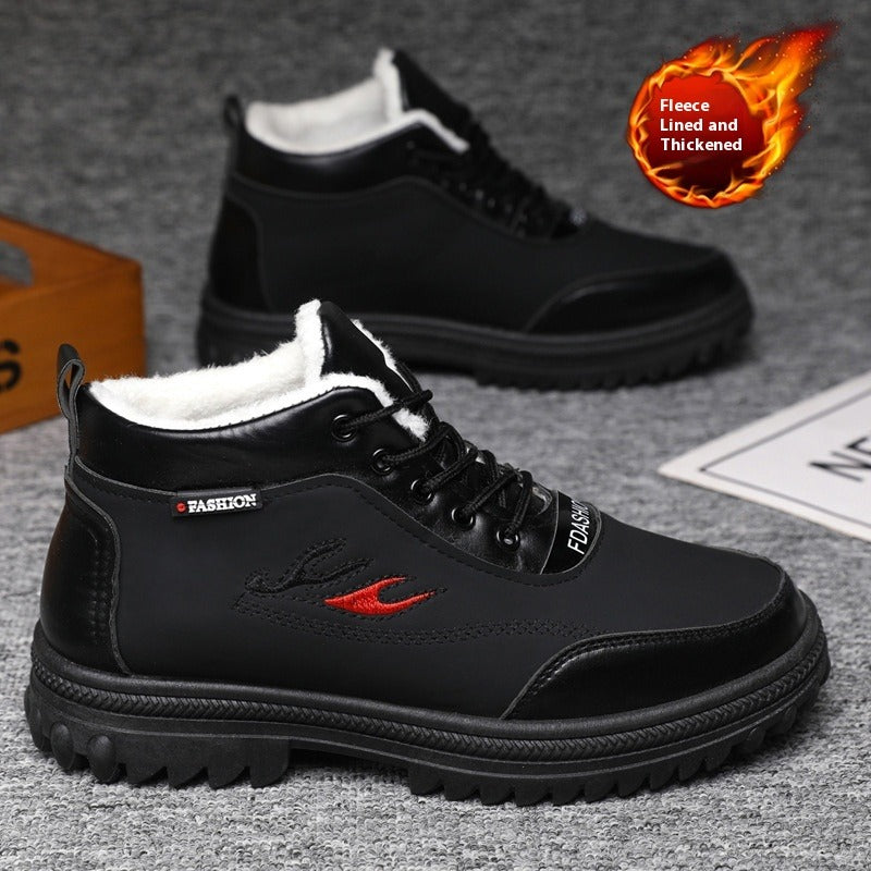 Men'S Winter Fashion Non-slip Snow Boots | High-Top, Thickened, Casual, Microfiber Upper, Rubber Sole, Lace Closure