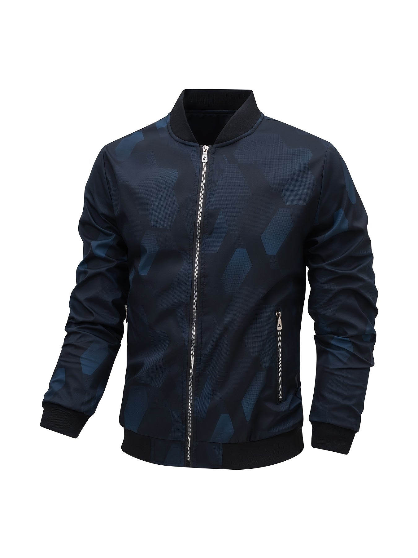 Men'S Camo Baseball Jacket - Full-Body Print Outdoor Sports Coat with Zipper Closure, Regular Fit Casual Preppy Style, Polyester Lining & Non-Stretch Fabric for Spring & Year-Round Wear, Durable Fabric Coat, Active Lifestyle,