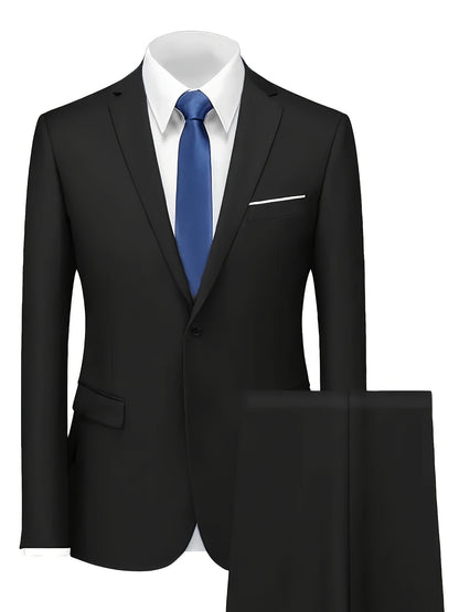 Men's Casual Business Suit 2-Piece Set with Lapel Collar