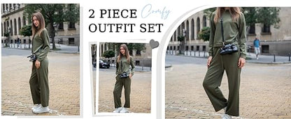 Ekouaer Women's Mock Neck Lounge Set with Wide Leg Pants