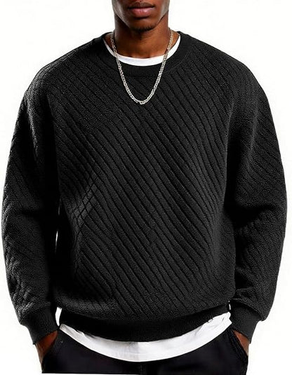 Men's Lightweight Crewneck Sweatshirt with Geometric Texture