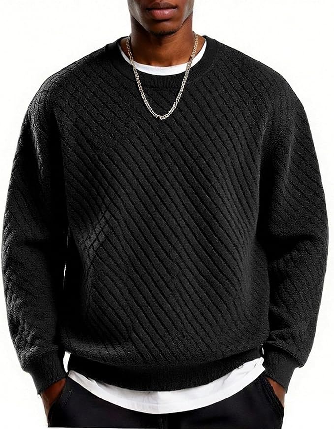 Men's Lightweight Crewneck Sweatshirt with Geometric Texture